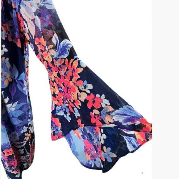 Vintage Roz n Ali Floral Print Belle Sleeve Chiffon Multicolor Dress Sz 16 EUC - Picture 8 of 12